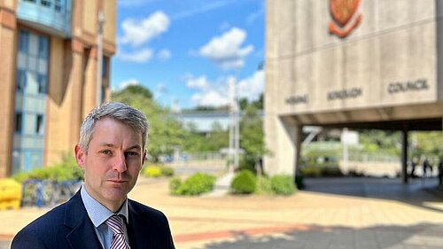 Will Forster outside the Woking Borough Council offices Will Forster stands outside the Woking Borough Council offices